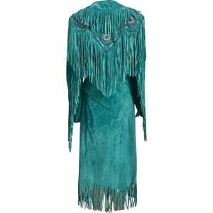 Renegade by Ren Ellis Western Leather Turquoise Fringe Skirt and Blazer Set